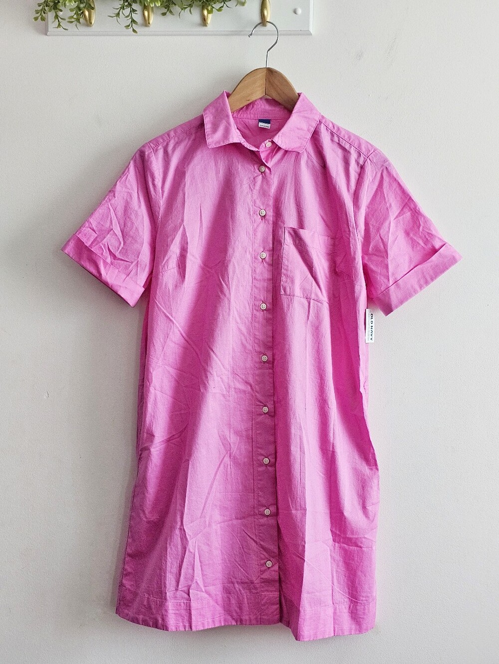 Old Navy Women’s Classic Shirt Dress Vivid Begonia Pink Cotton Size S NWT